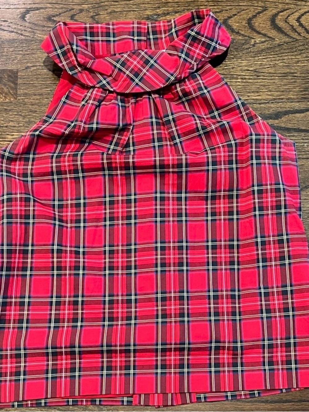 Sail to Sable Red Plaid Ruffle Neck Sleeveless Top